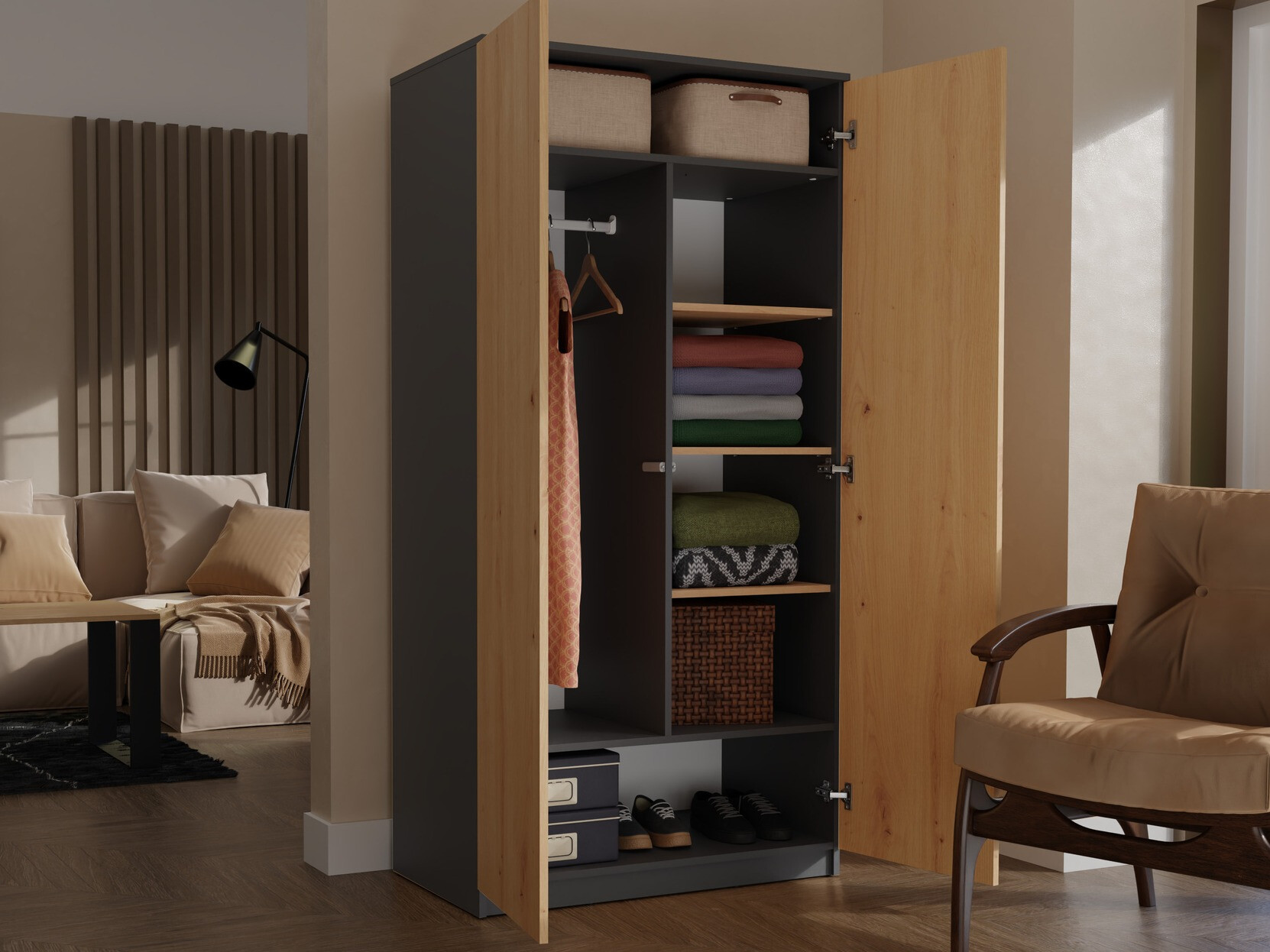 Skapis Elbvelu 117 (Antracīts + Artisan ozols)