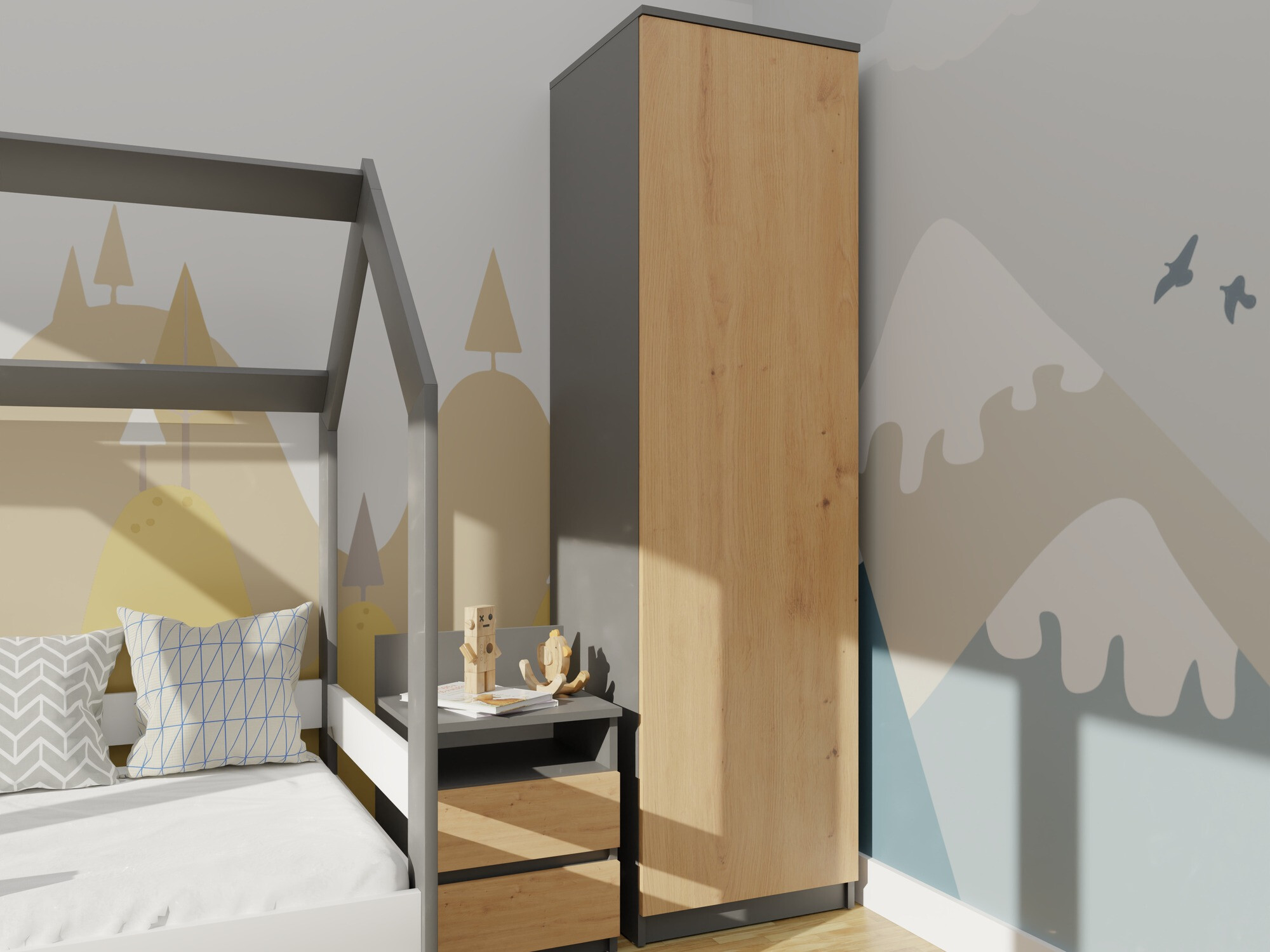 Skapis Elbvelu 118 (Antracīts + Artisan ozols)