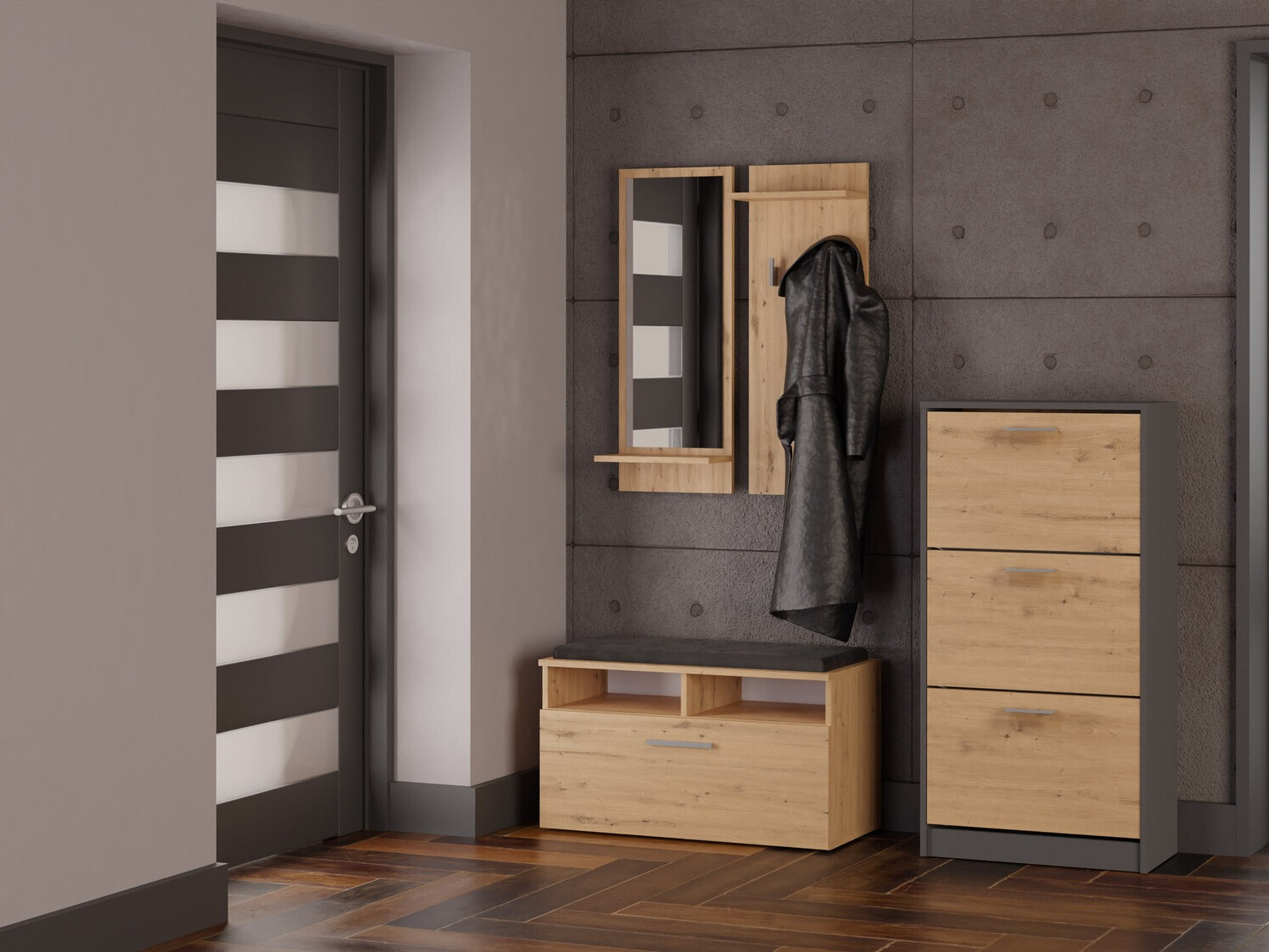 Тумба для обуви Mandeville 224 (Антрацит + Artisan дуб)