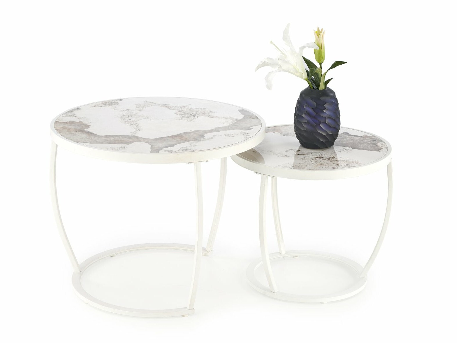 Žurnālu galdiņu komplekts Houston 1658 (Balts + Balts marmors)