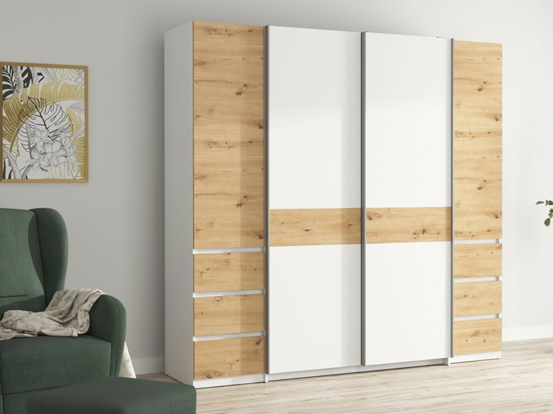 Skapis Boston 540 (Artisan ozols + Balts)