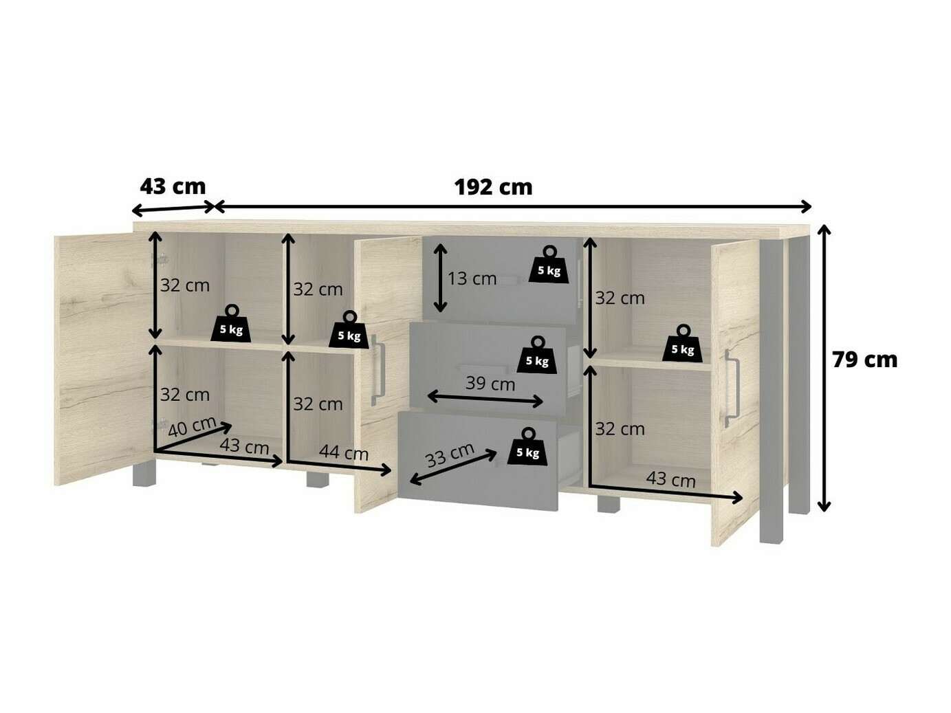 Kомод Tornua 106 (Темная ель + Матовый черный)