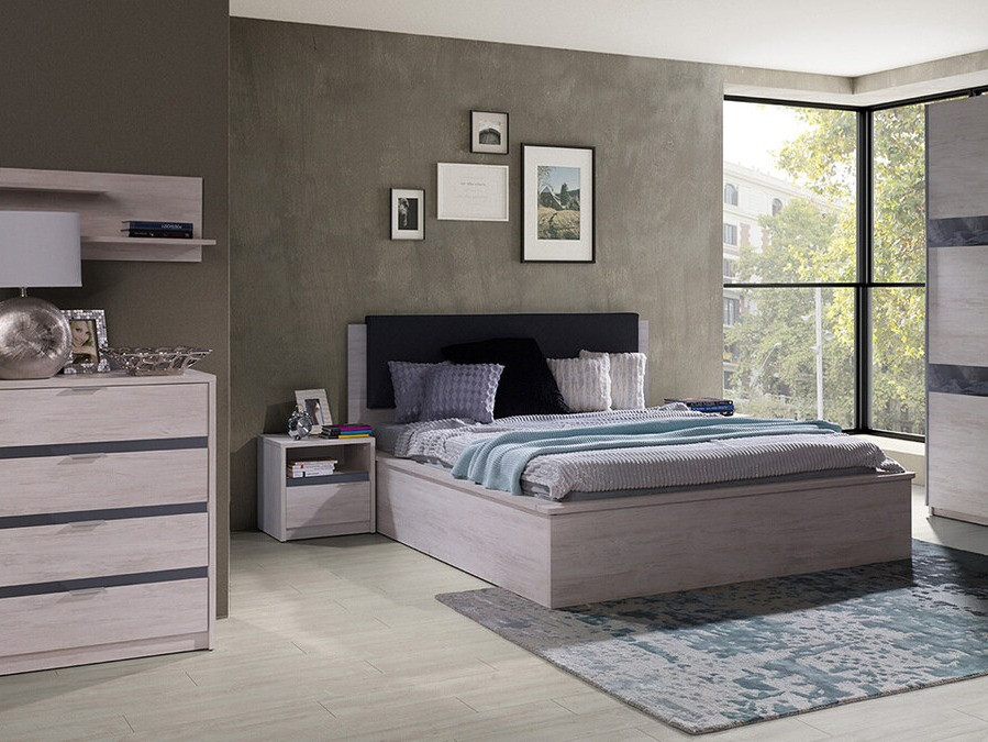 Прикроватная тумбочка Fivelbo 108 (Монастырский дуб + Глянцевый черный)