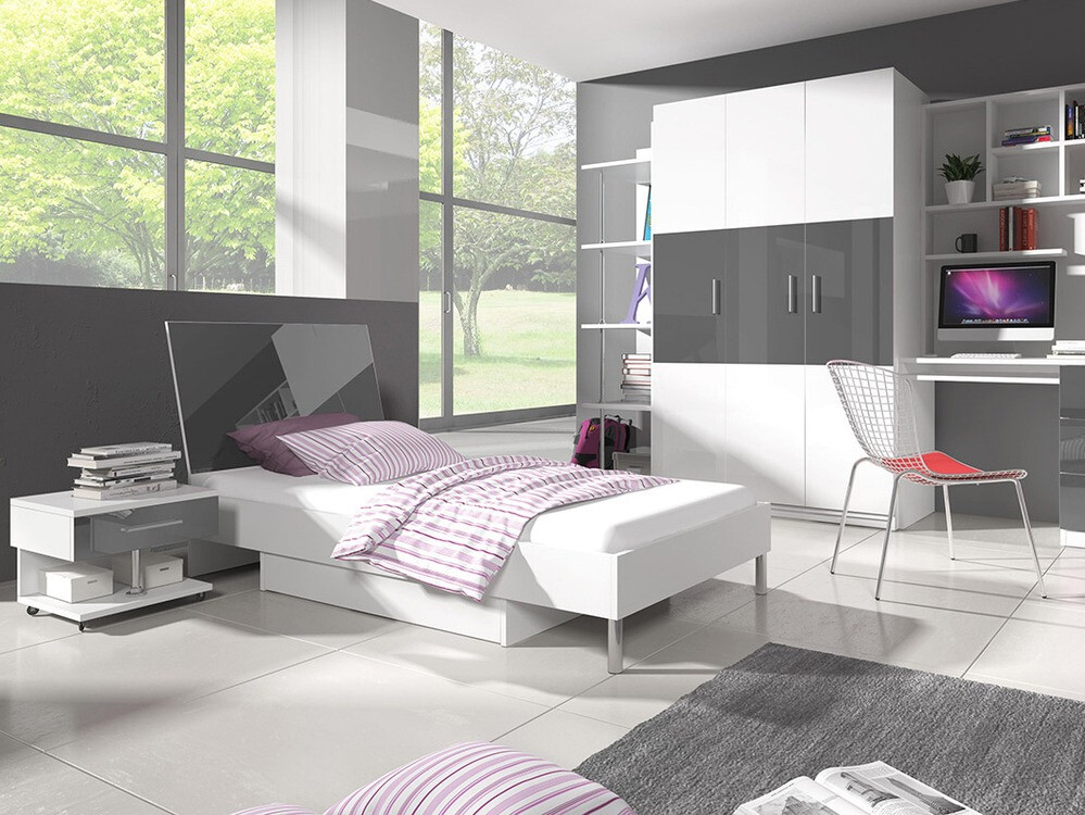 Прикроватная тумбочка Salmere 103 (Белый + Глянцевый серый)