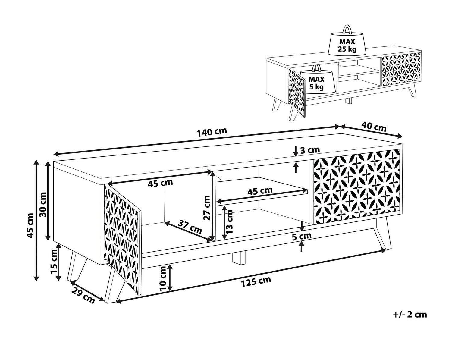 TV galds Berwyn 1146 (Gaišs koks + Melns)