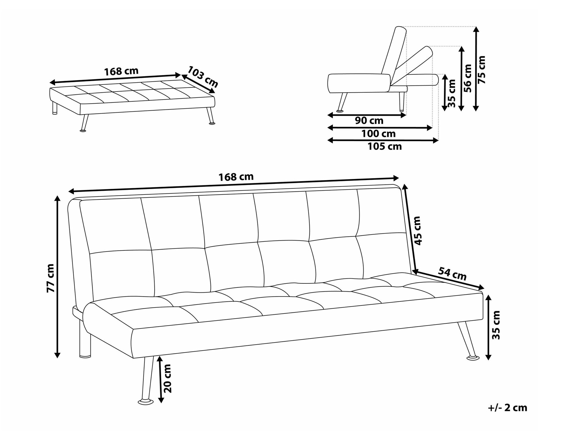 Dīvāns gulta Berwyn 1989 (Balts)
