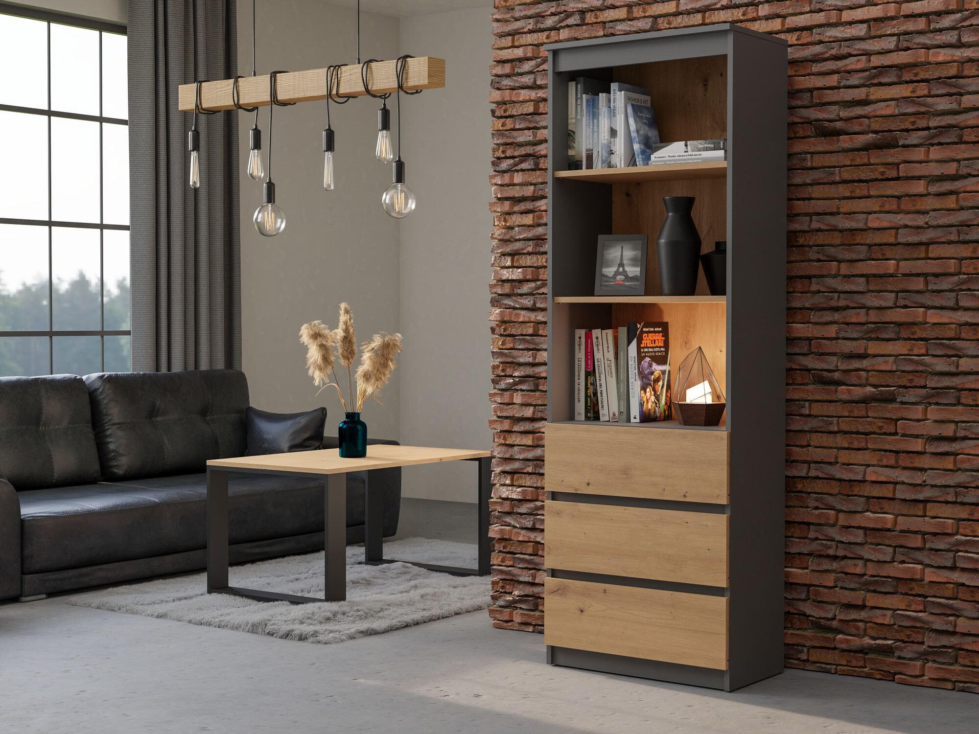 Стеллаж Mandeville 246 (Антрацит + Artisan дуб)