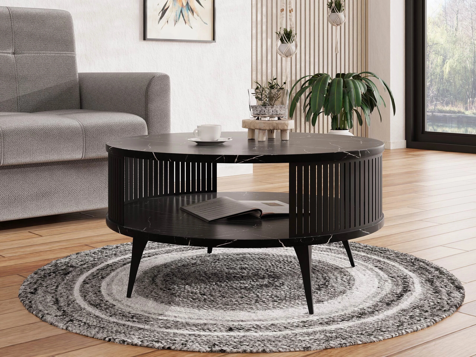 Žurnālu galdiņš Sordore 100 (Melns + Melnais marmors)