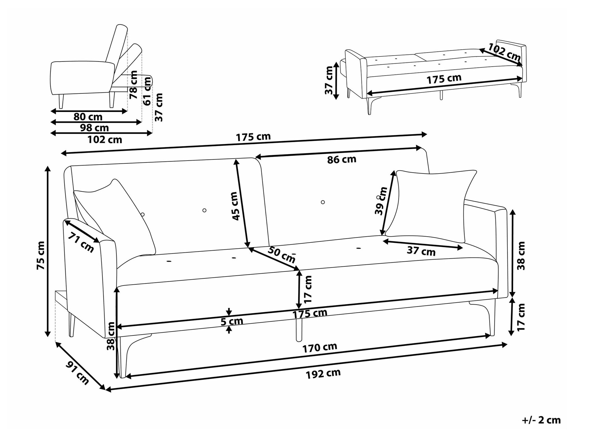 Dīvāns gulta Berwyn 161 (Krēms)