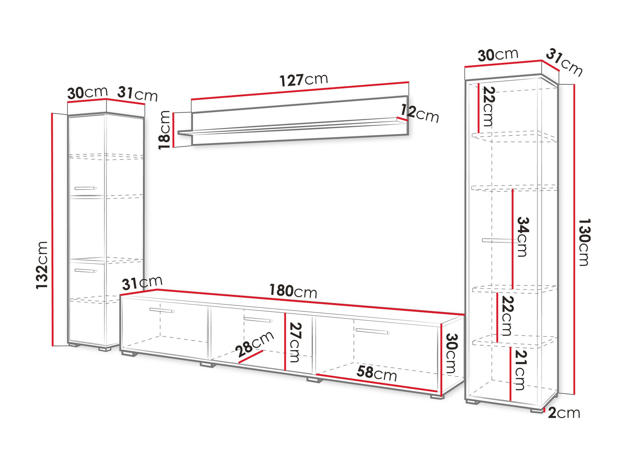 Набор для гостиной Sarasota 175 (Матера серый + Глянцевый белый)