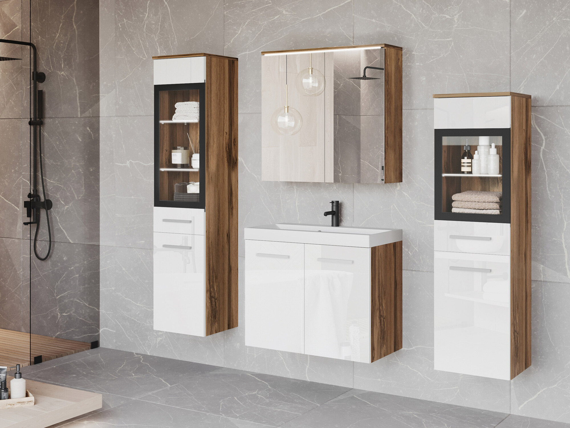 Vannas komplekts Sarasota 140 (Glancēts balts + Votan ozols)