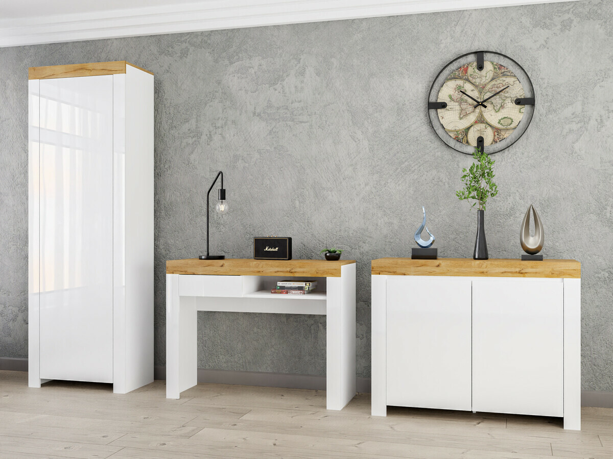 Письменный cтол Sonsoru 131 (Белый + Глянцевый белый + Дуб вотан)