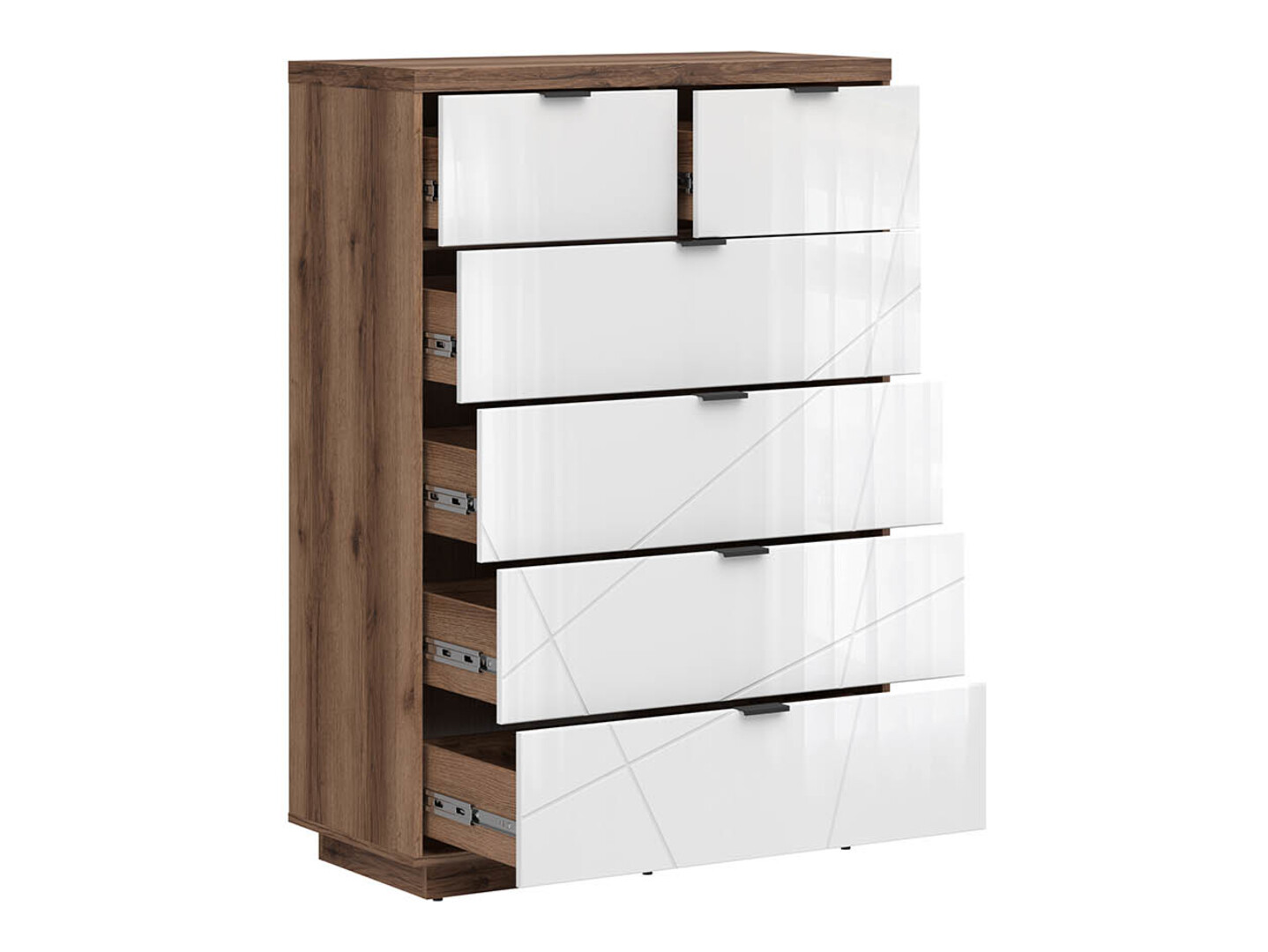 Kumode Fivale 119 (Tumšs delano ozols + Glancēts balts)