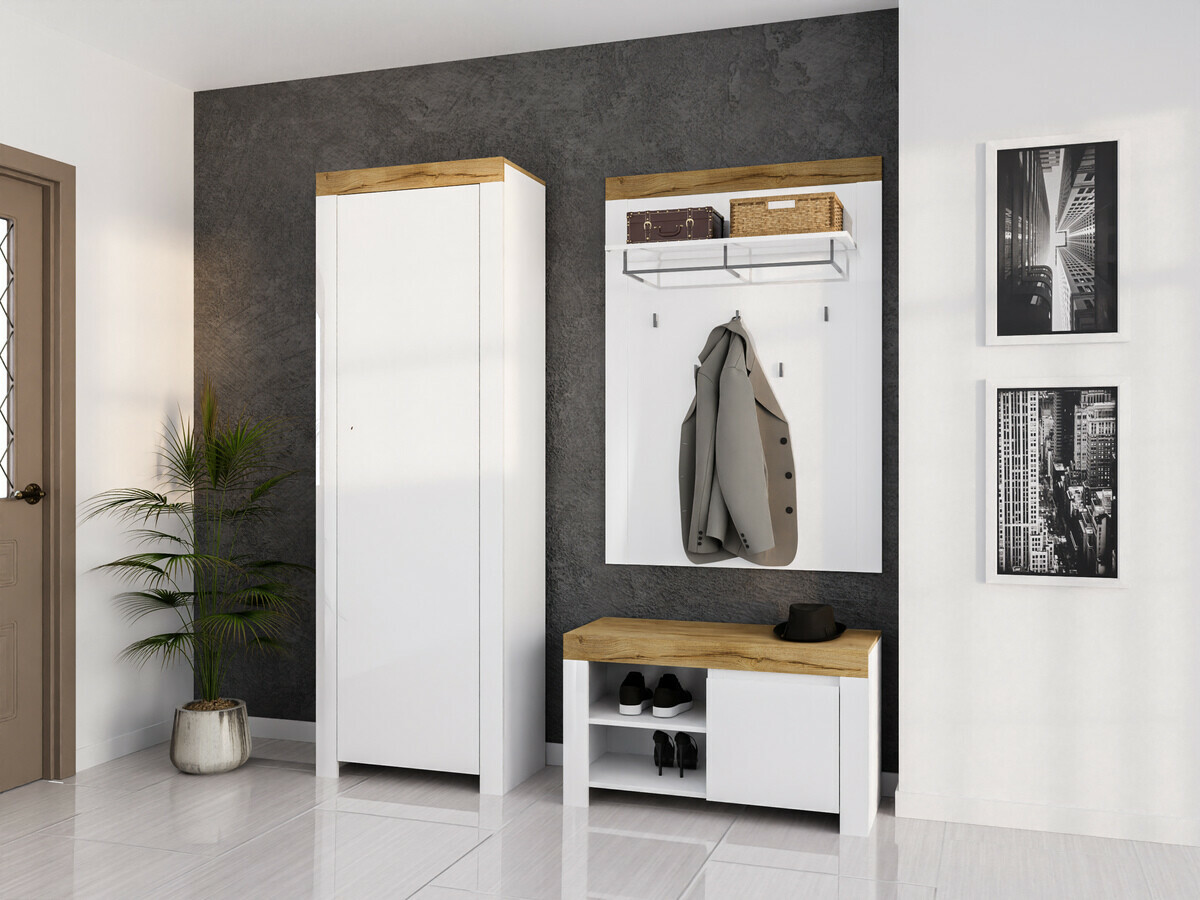 Тумба для обуви Sonsoru 118 (Белый + Глянцевый белый + Дуб вотан)