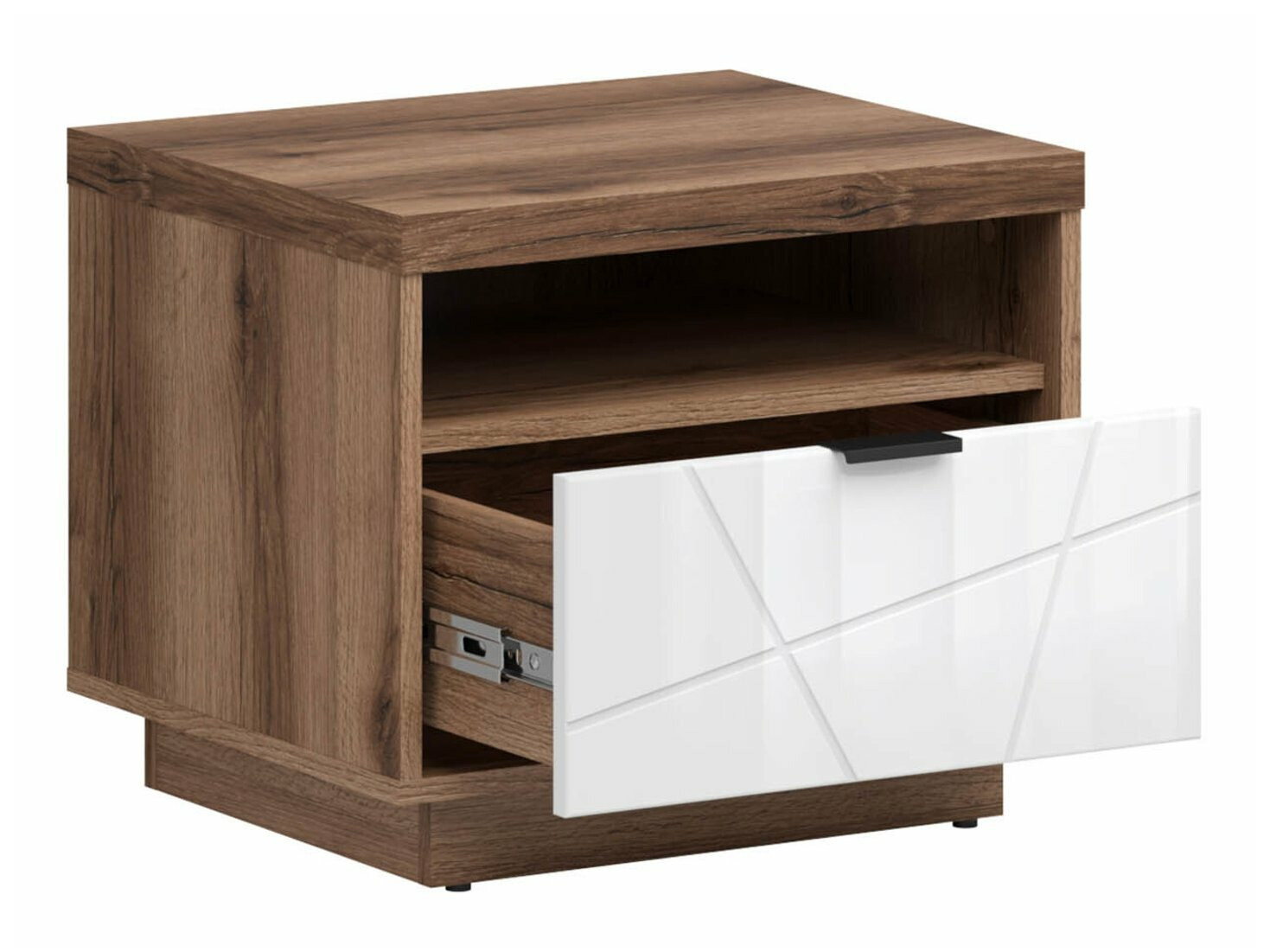 Прикроватная тумбочка Fivale 115 (Темный дуб делано + Глянцевый белый)