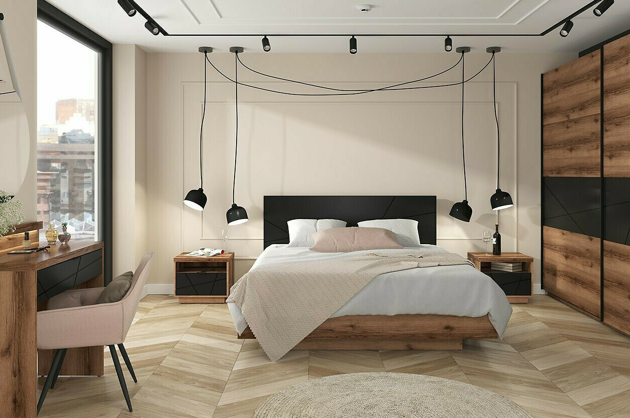 Прикроватная тумбочка Fivale 115 (Темный дуб делано + Матовый черный)