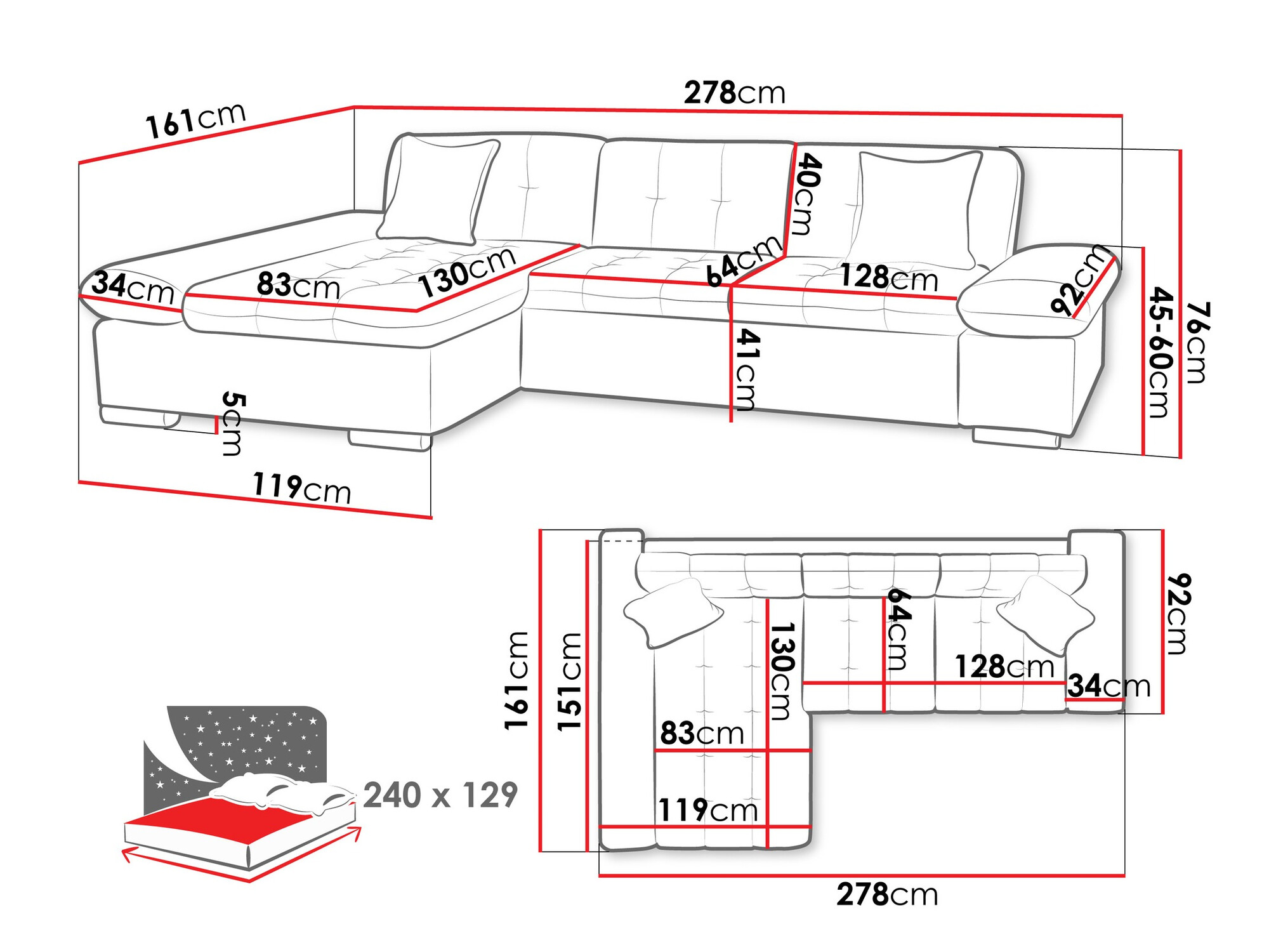 Угловой диван Comfivo 250 (Otusso 14 + Sorriso 04)