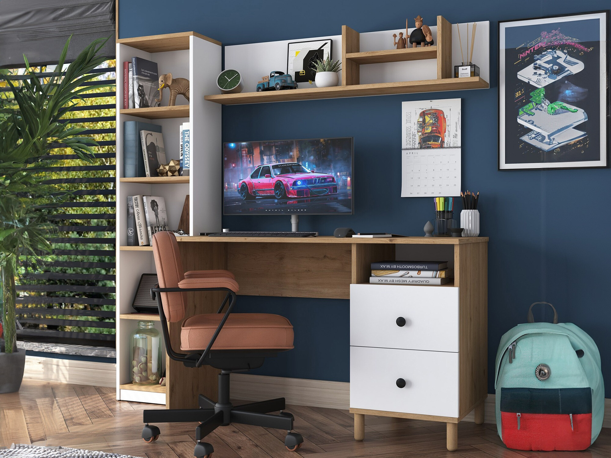 Комплект для домашнего офиса Catdelu 107 (Грецкий орех + Белый)