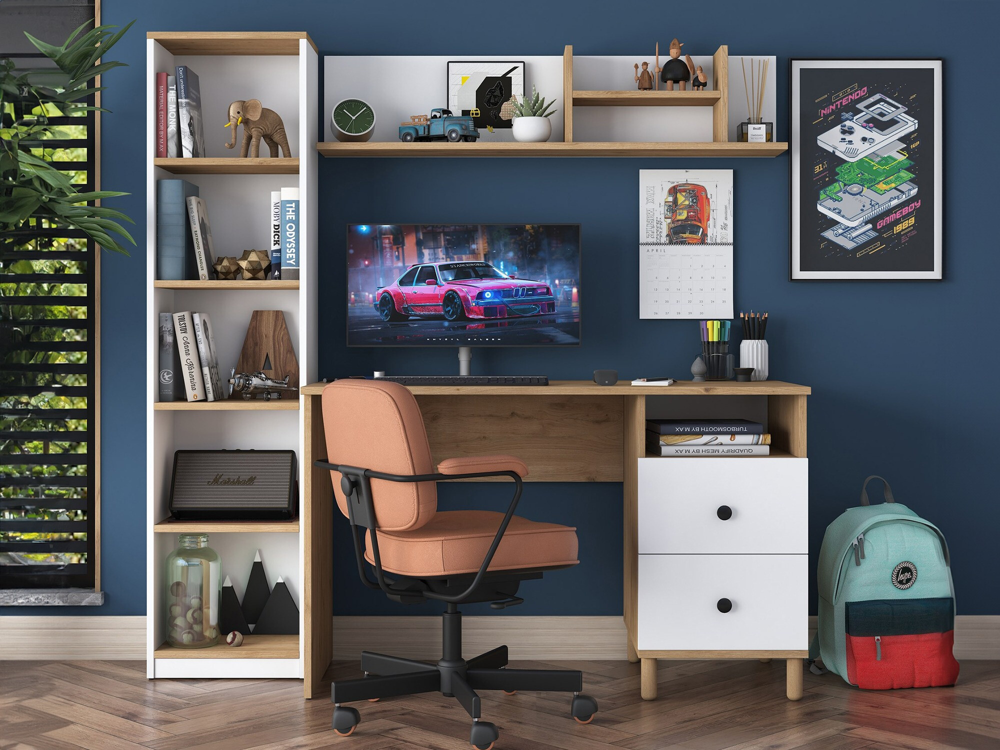 Mājas biroja komplekts Catdelu 107 (Riekstkoks + Balts)