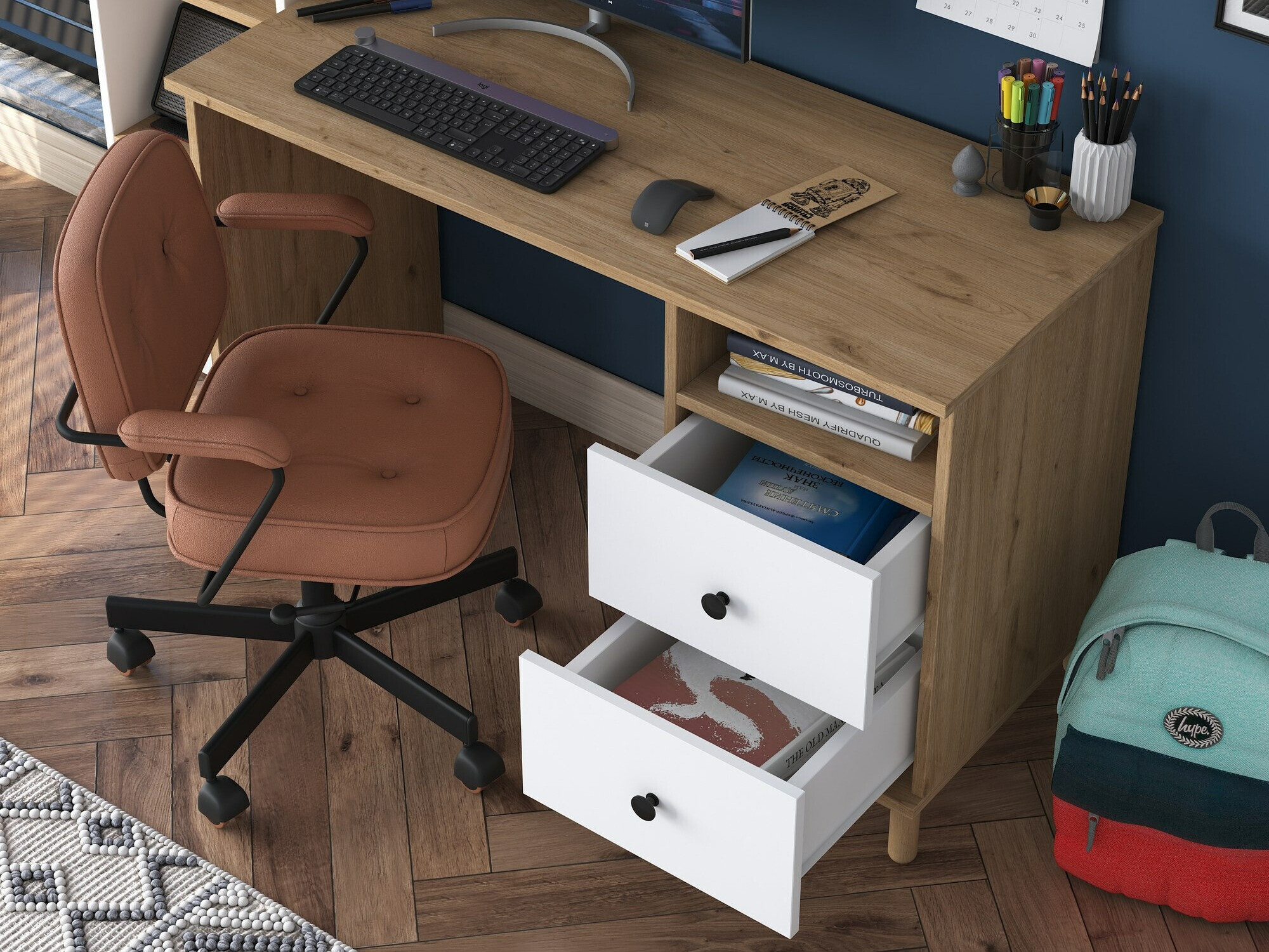 Mājas biroja komplekts Catdelu 107 (Riekstkoks + Balts)