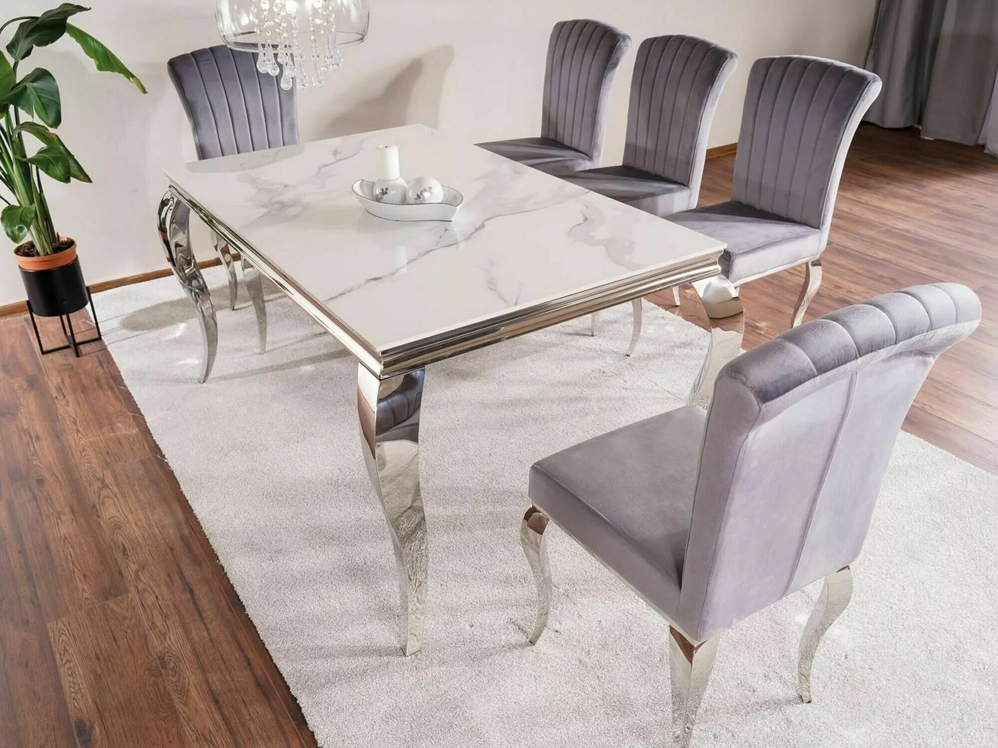 Cтол Detroit 323 (Серебряный + Белый мрамор)