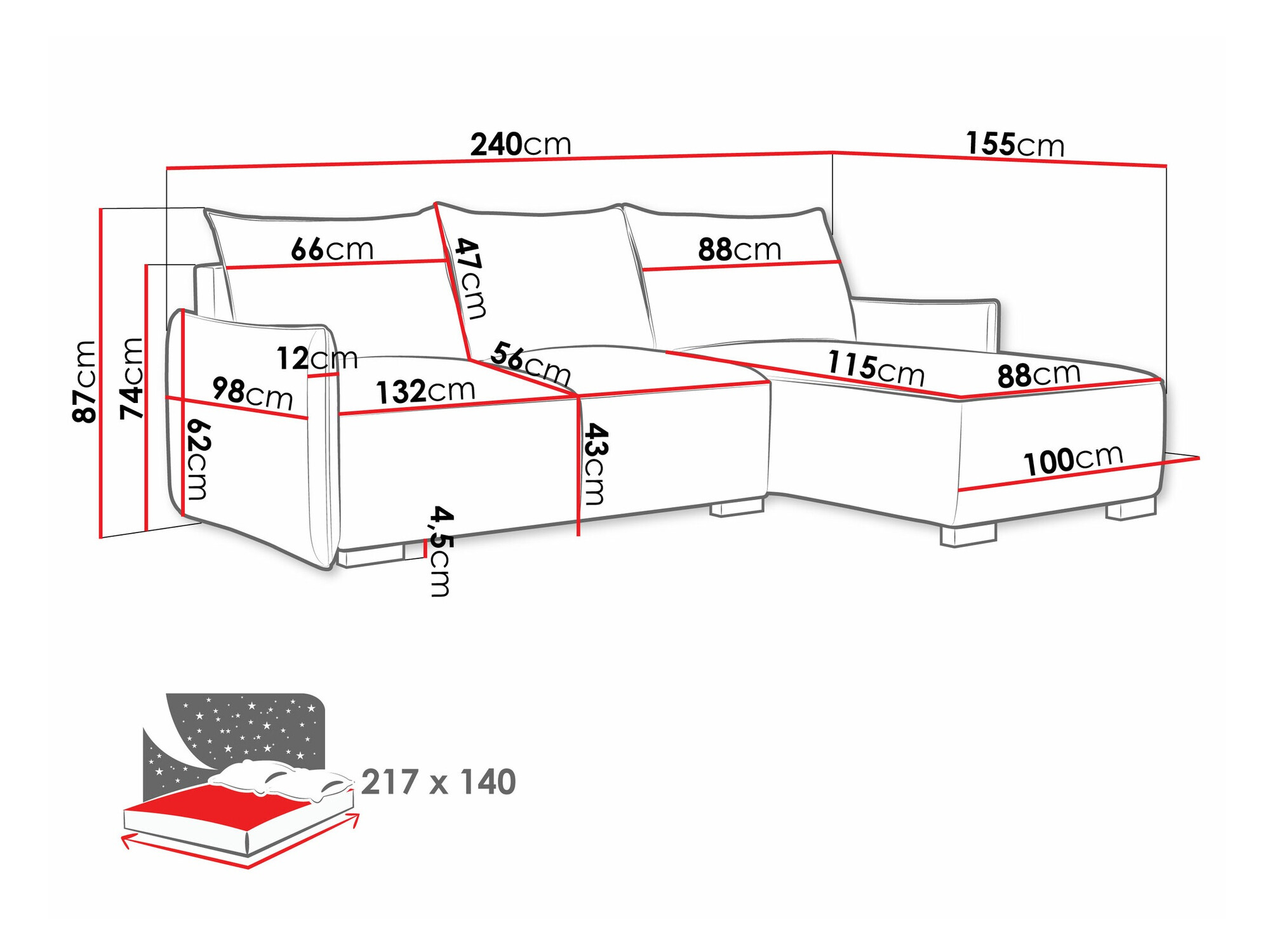 Stūra dīvāns Columbus 226 (Soul 10)
