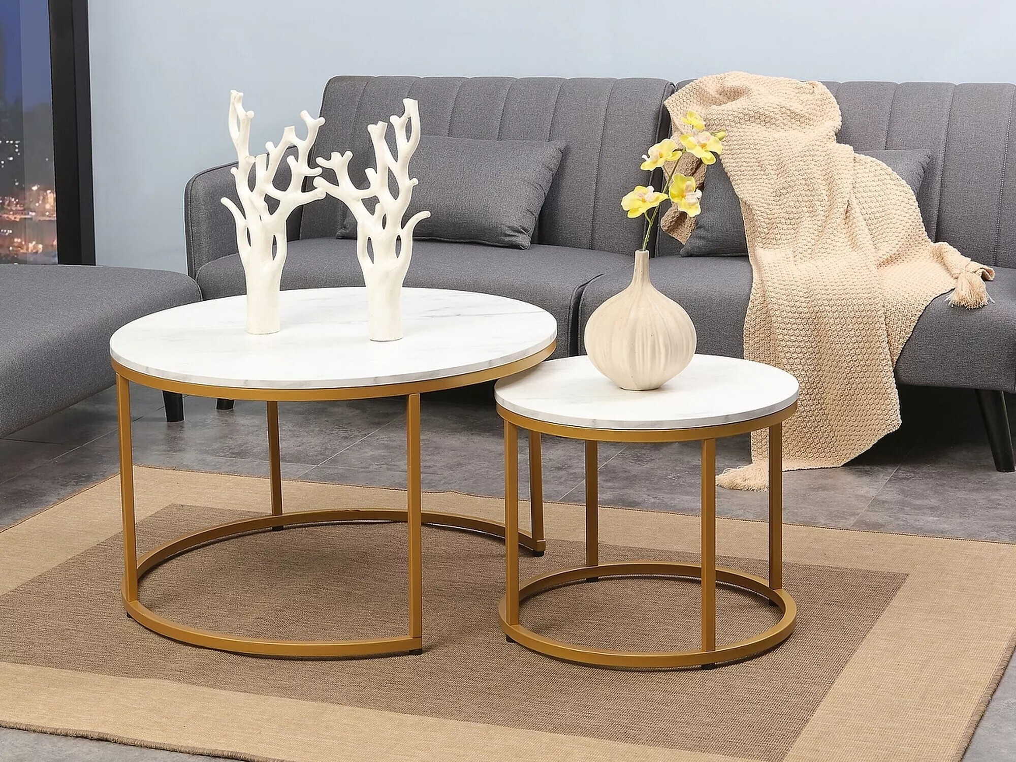 Žurnālu galdiņu komplekts Detroit 397 (Balts marmors)