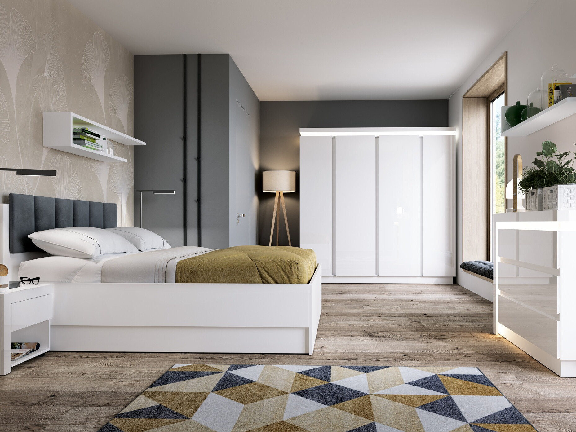 Шкаф Feldeli 116 (Белый + Глянцевый белый)