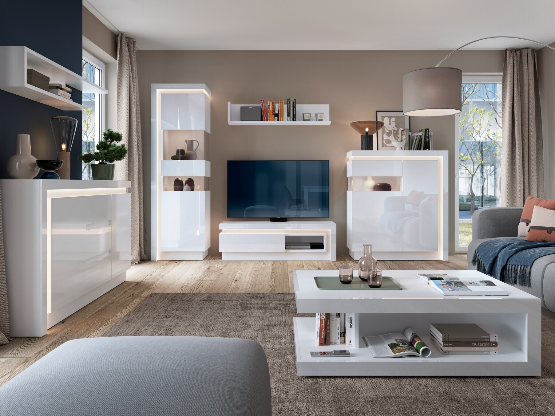 TV galds Feldeli 102 (Balts + Glancēts balts)