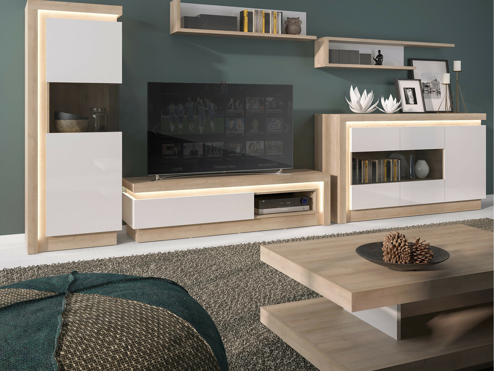 ТВ тумба Feldeli 102 (Riviera дуб + Глянцевый белый)