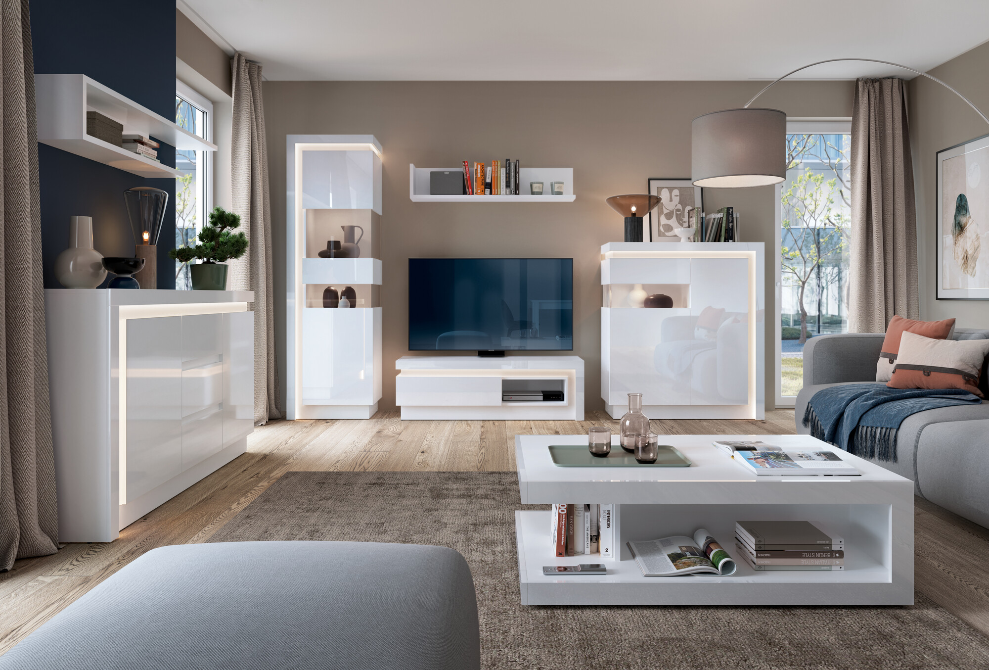 Настенная полка Feldeli 109 (Белый + Глянцевый белый)