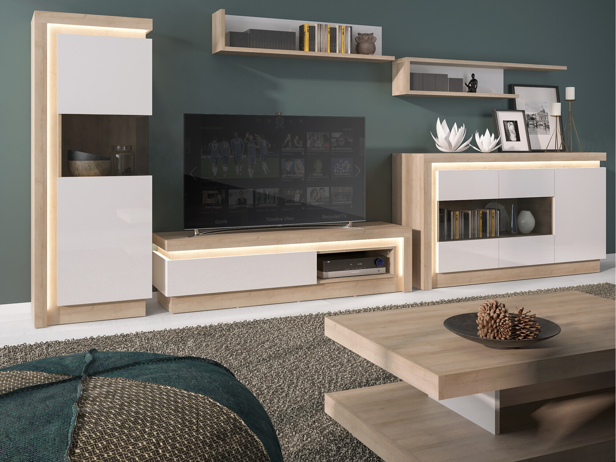 Piekarams plaukts Feldeli 107 (Riviera ozols + Glancēts balts)