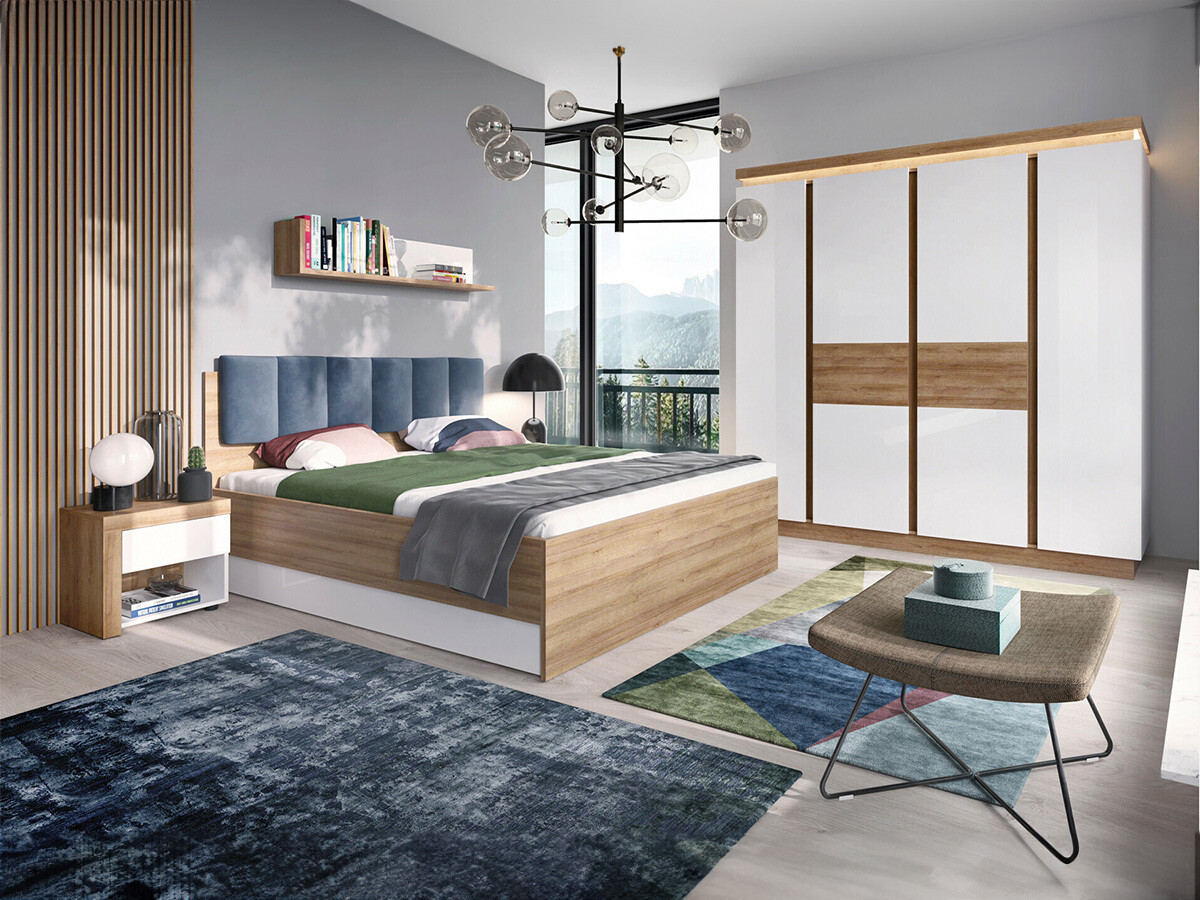 Прикроватная тумбочка Feldeli 113 (Riviera дуб + Глянцевый белый)