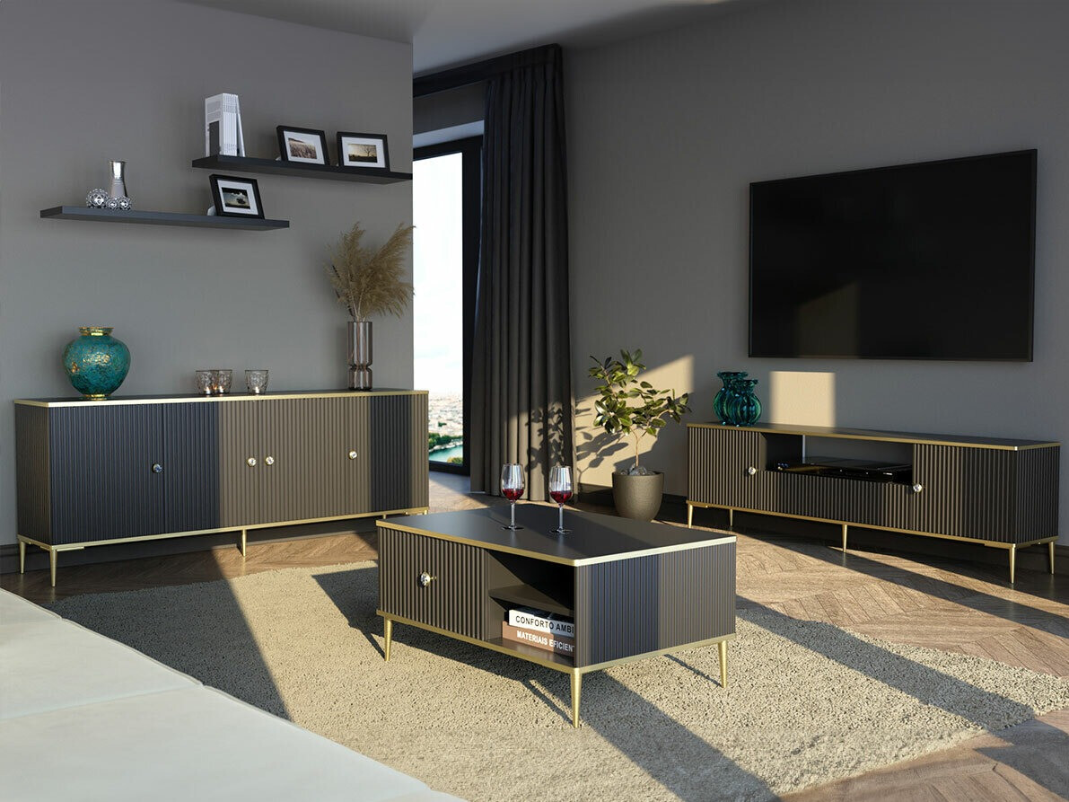 Viesistabas komplekts Romciro 103 (Melns + Zelta)