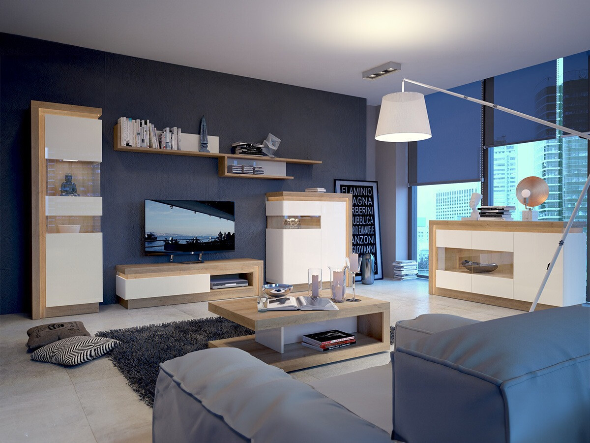 Žurnālu galdiņš Feldeli 105 (Riviera ozols + Balts)