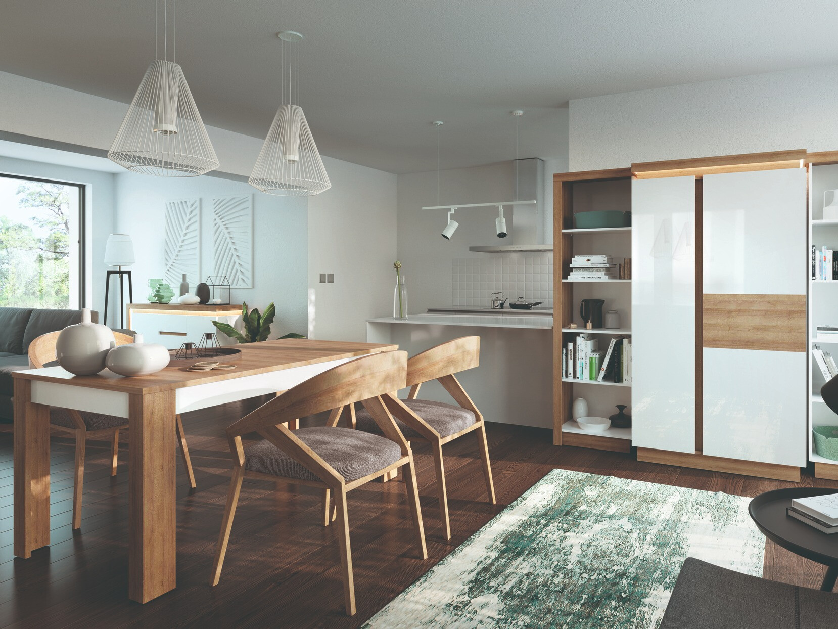 Cтол Feldeli 119 (Riviera дуб + Глянцевый белый)