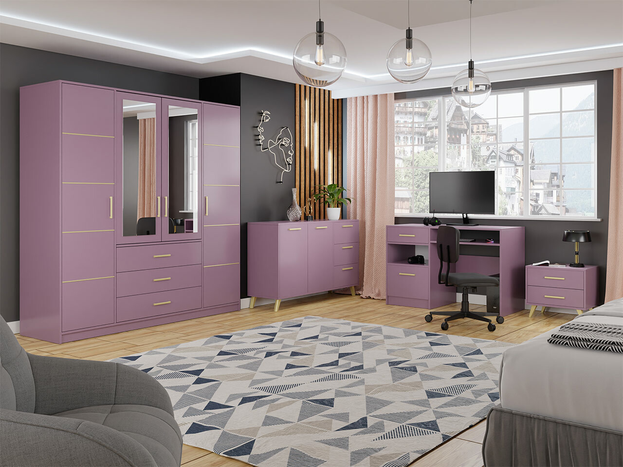 Мебельный гарнитур Dortivu 150 (Фиолетовый)