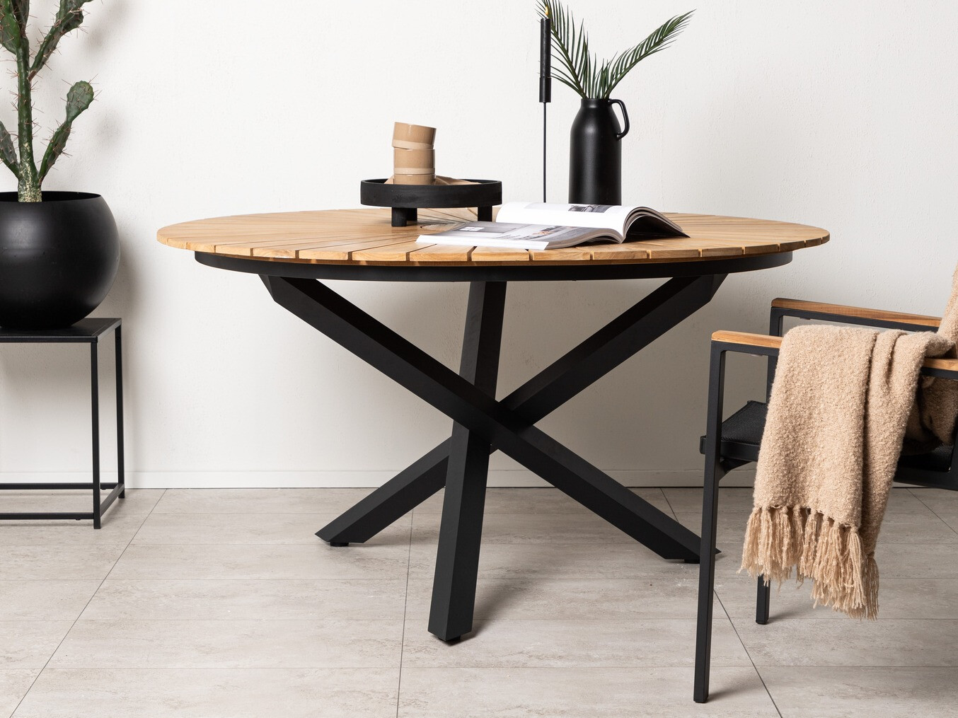 Dārza galds Dallas 5223 (Melns + Tīkkoks)