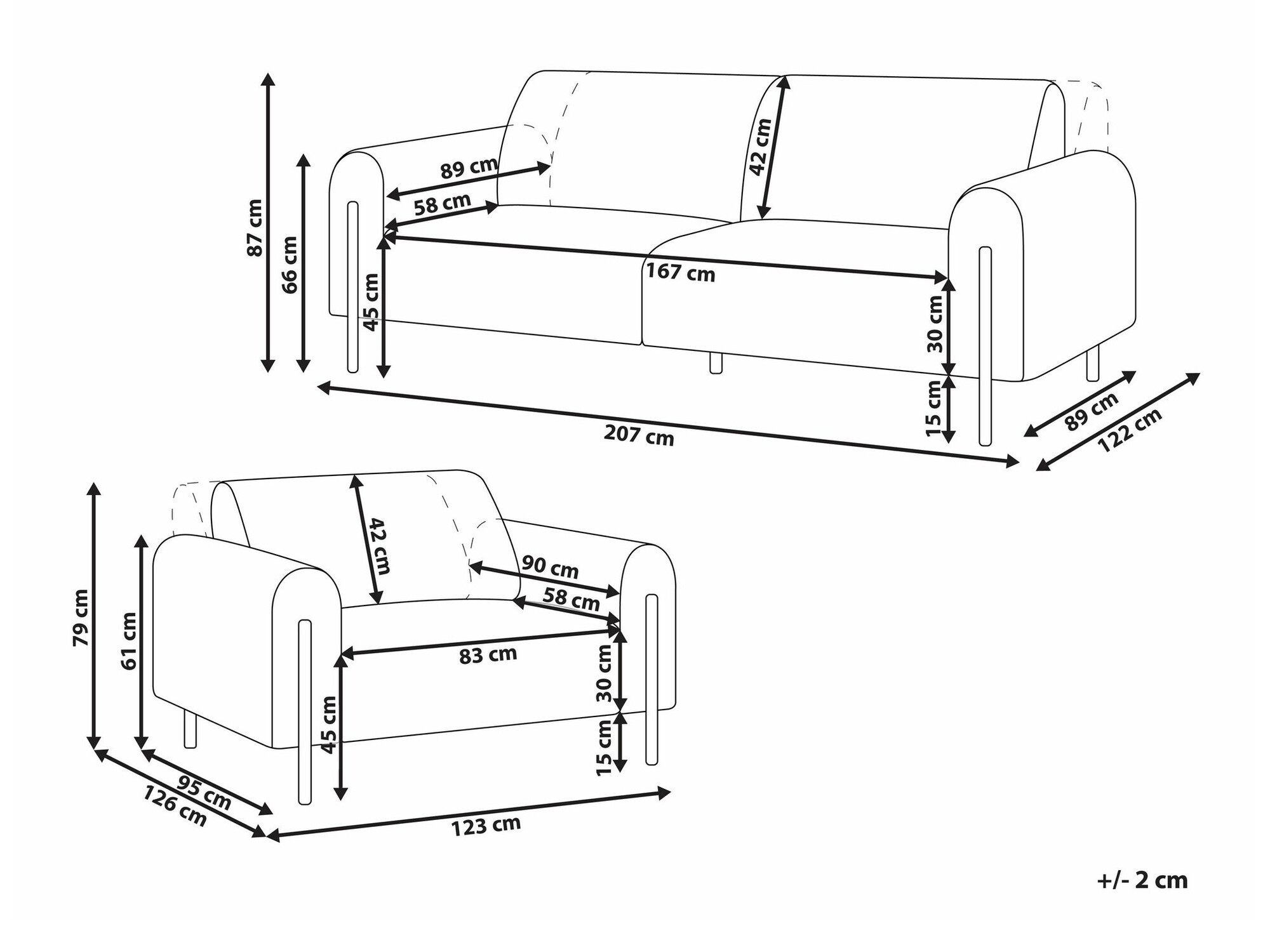 Mīksto mēbeļu komplekts Berwyn 2073 (Balts)
