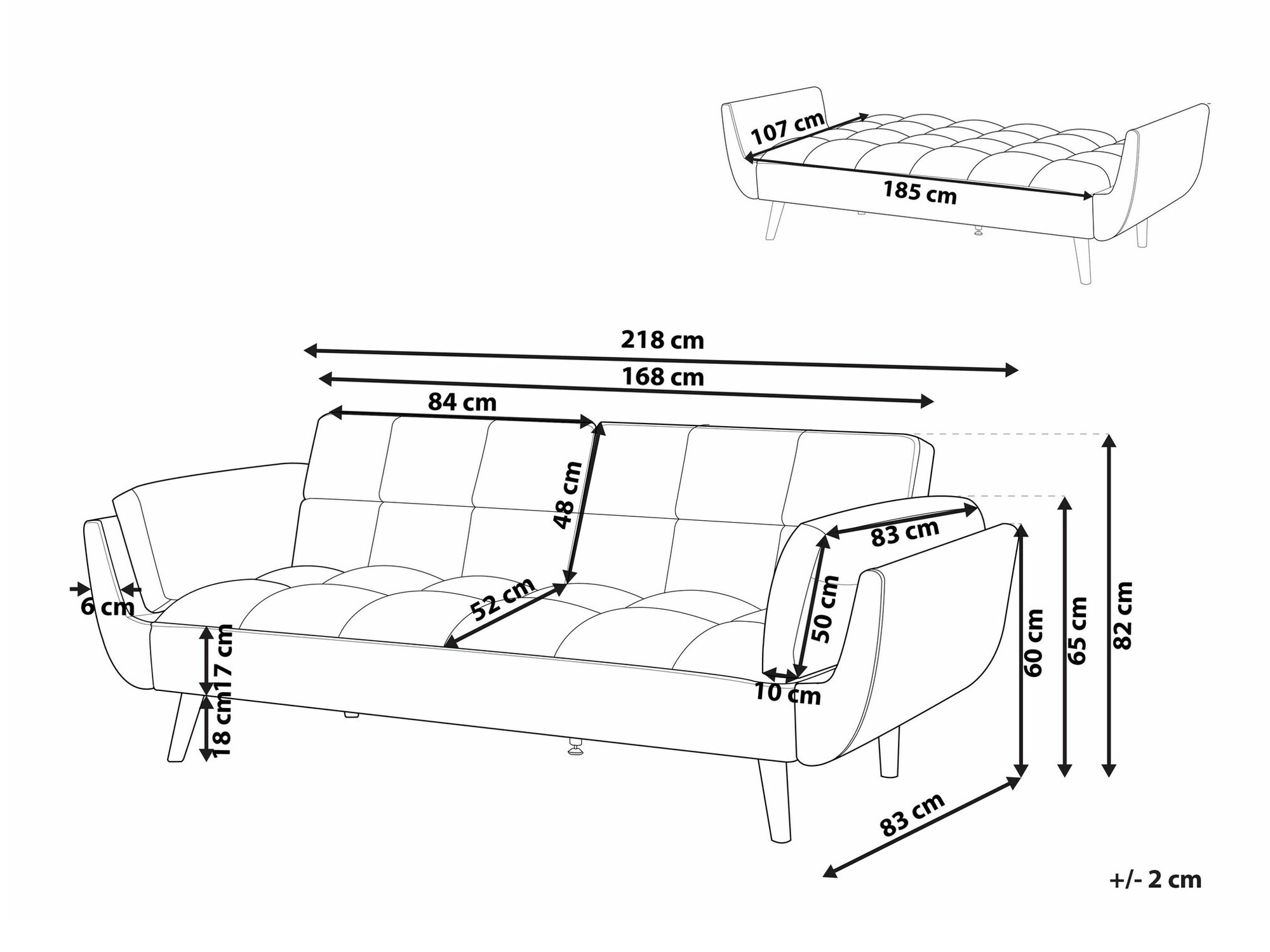 Dīvāns gulta Berwyn 2077 (Melns)