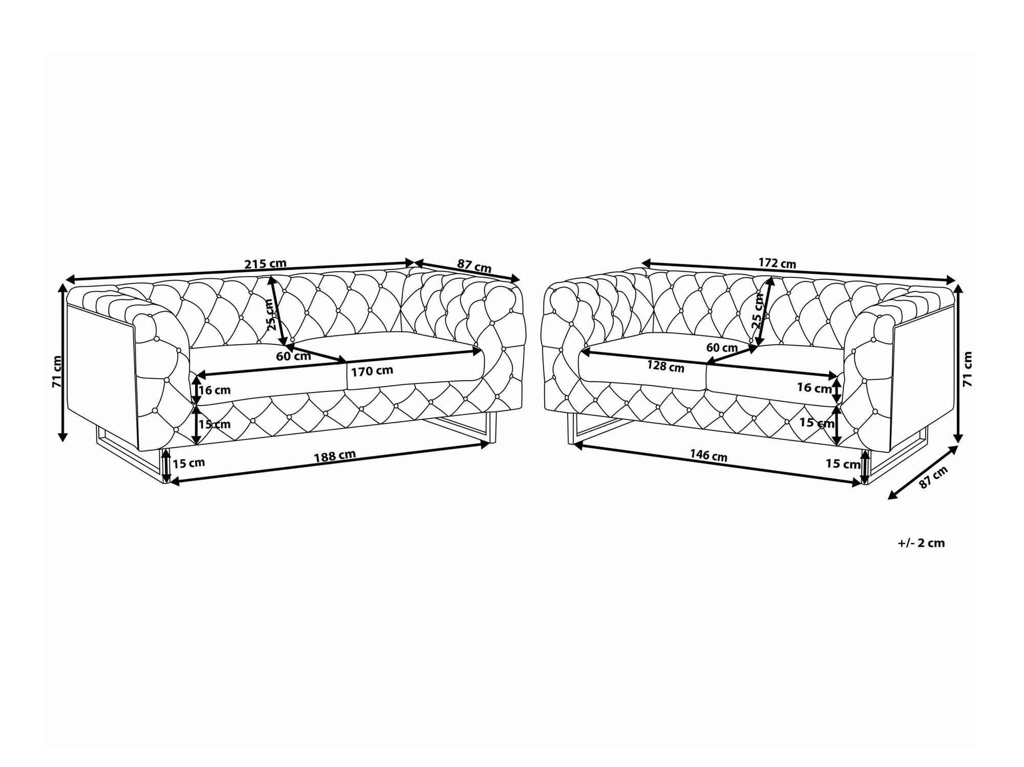 Chesterfield mīksto mēbeļu komplekts Berwyn 2095 (Pelēks)