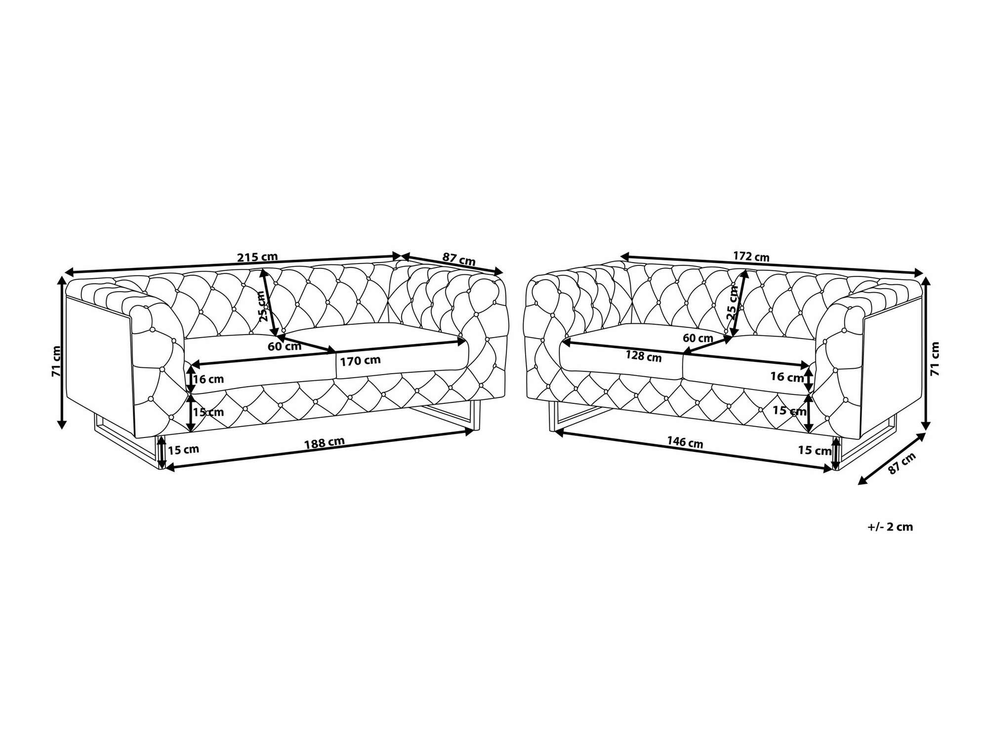 Комплект мягкой мебели Chesterfield Berwyn 2095 (Бежевый)