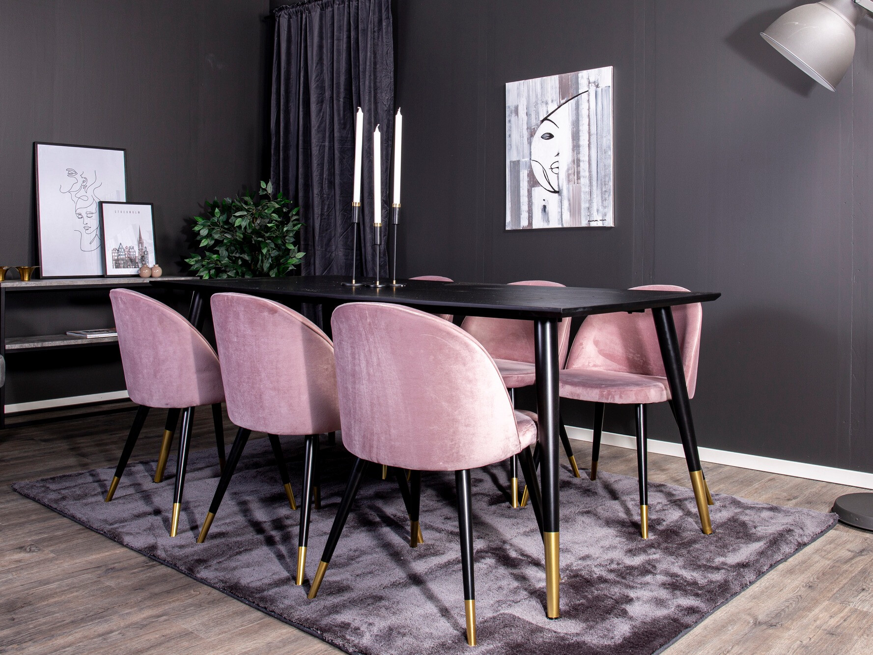 Ēdamistabas komplekts Dallas 346 (Tumši rozā + Melns)
