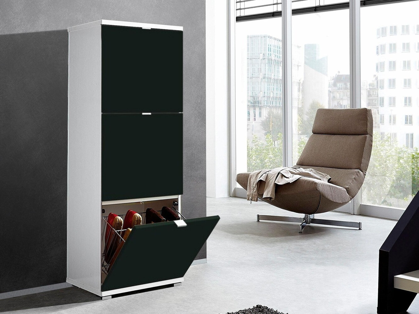 Тумба для обуви Veltena 106 (Глянцевый белый + Чёрный)