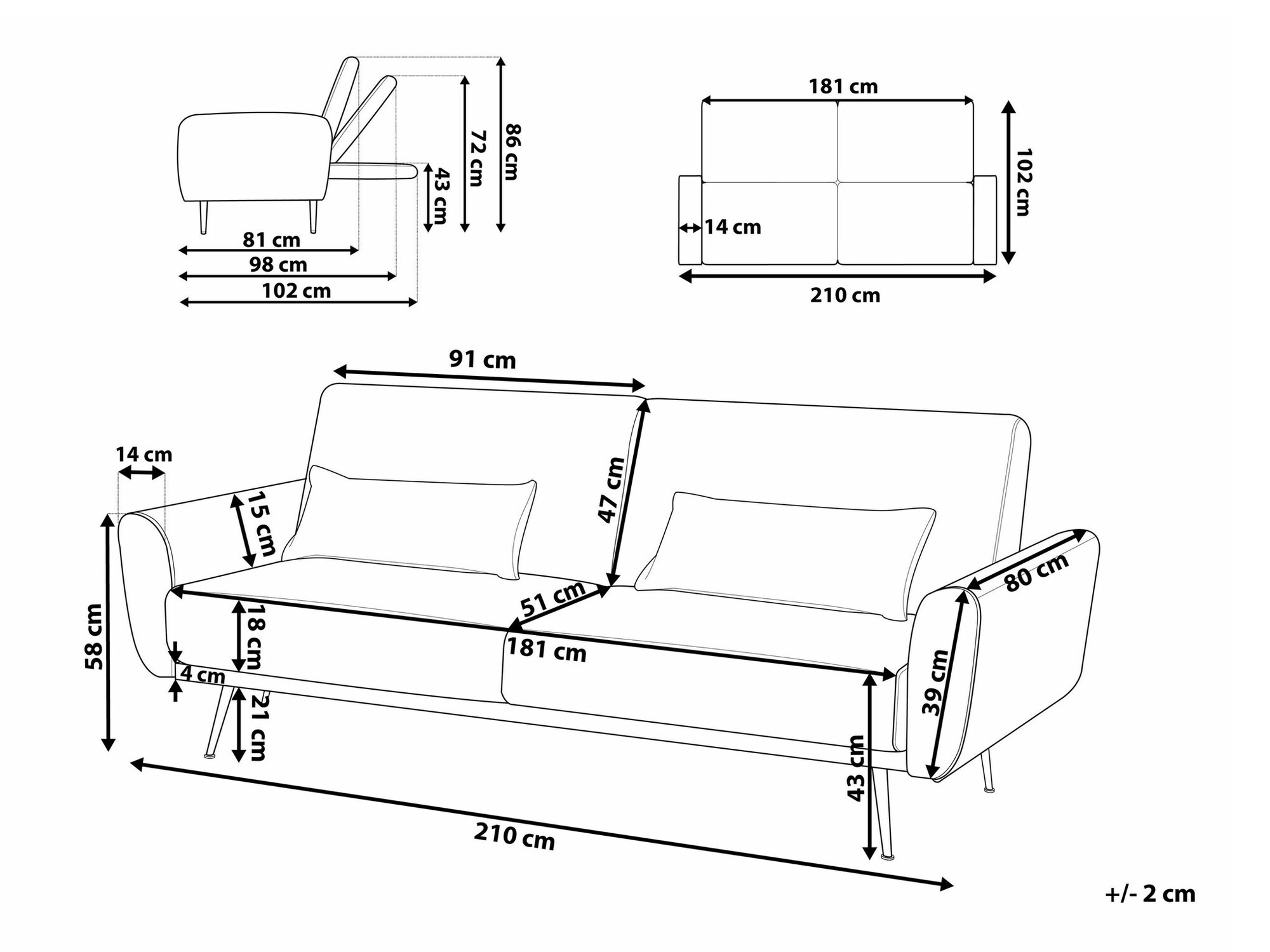 Dīvāns gulta Berwyn 750 (Zils)