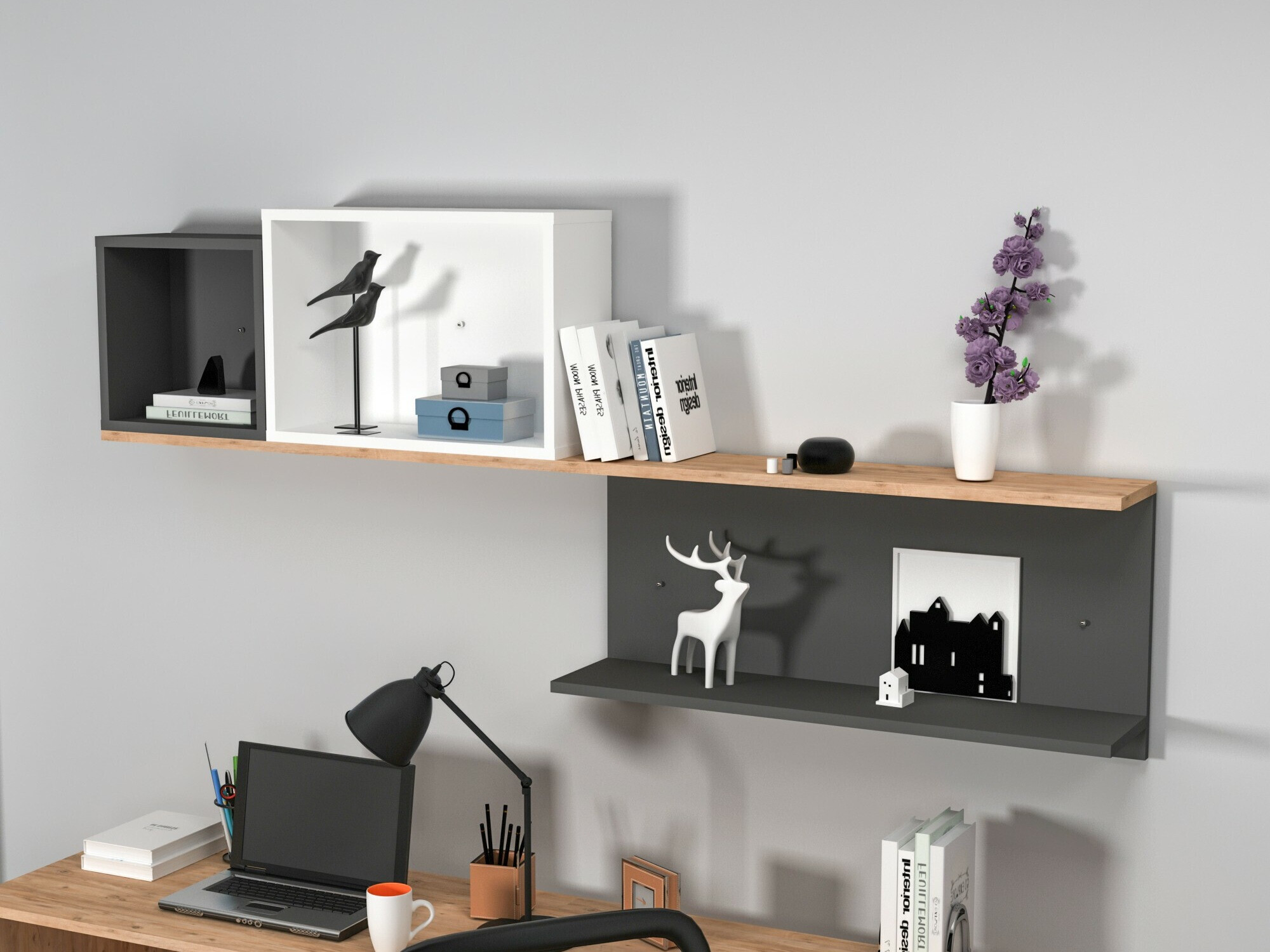 Piekarams plaukts Kailua 2184 (Balts + Antracīts + Priede)