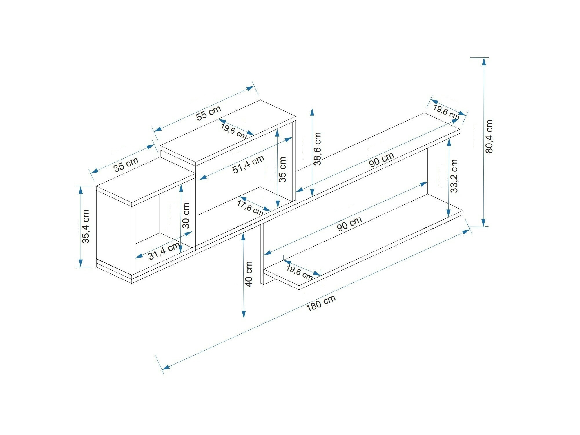 Piekarams plaukts Kailua 2184 (Balts + Antracīts + Priede)