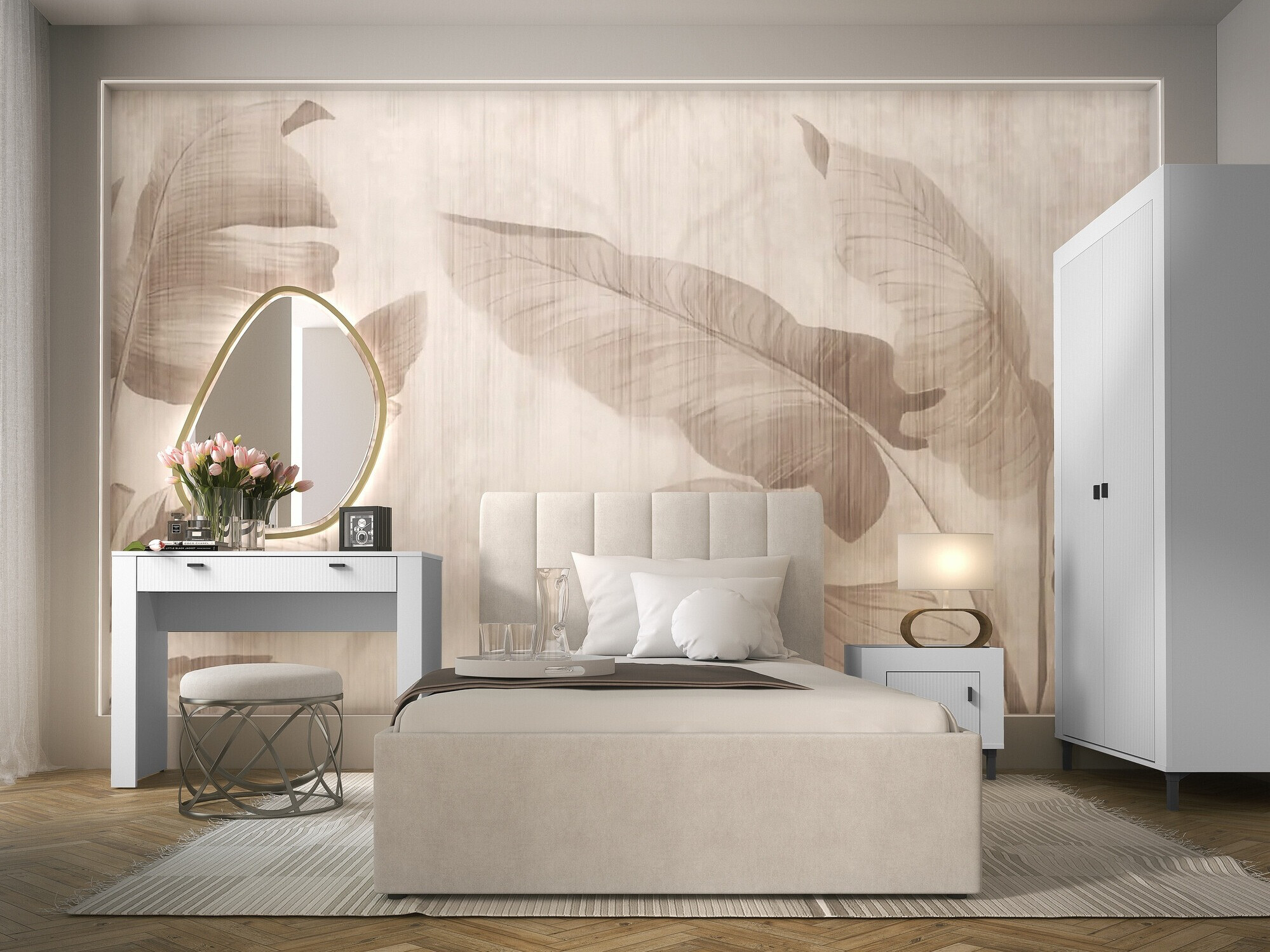 Спальный гарнитур Mormavu 112 (Матовый белый + Бежевый)