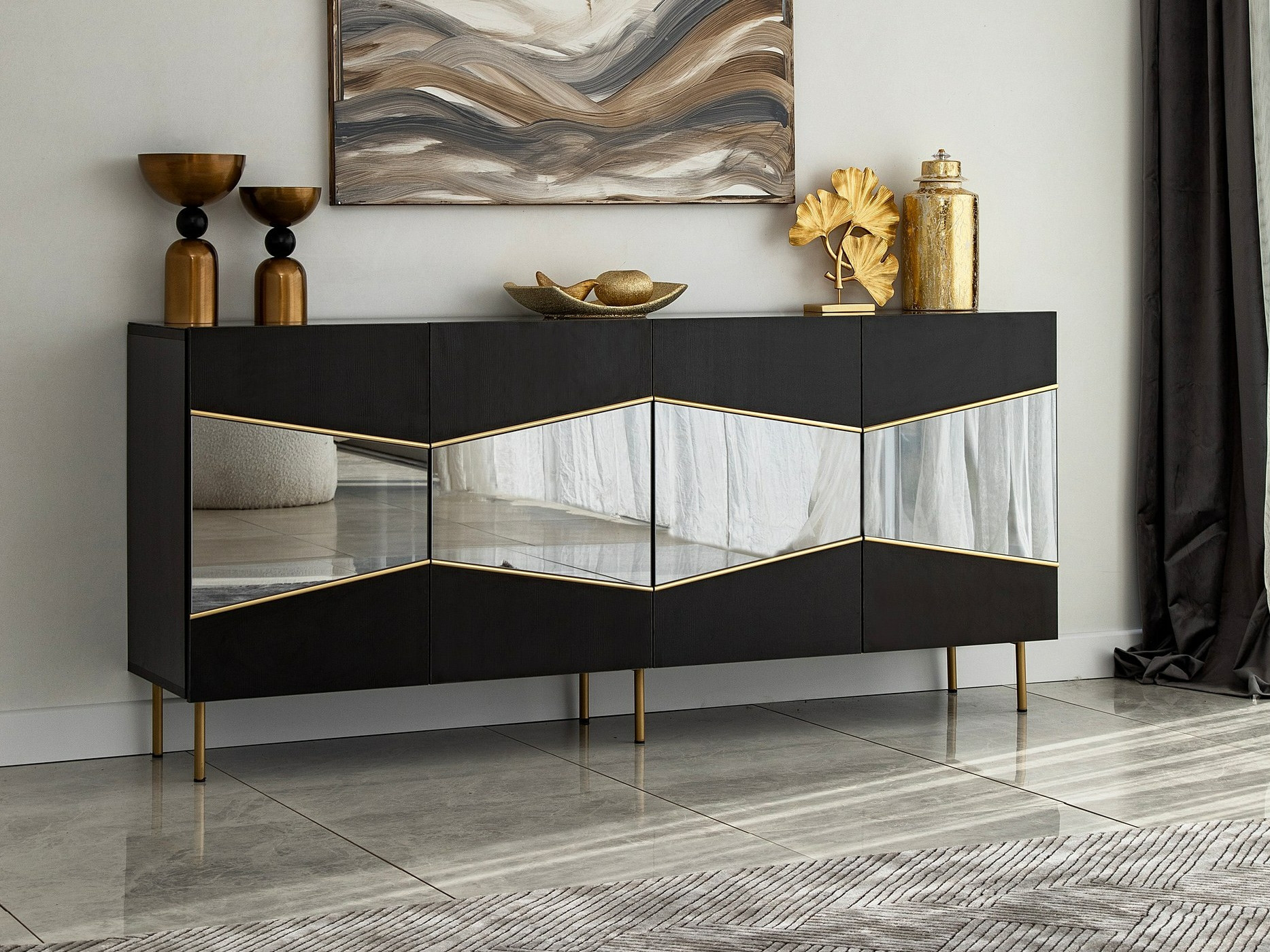 Skapis Kailua 2210 (Melns + Zelta)