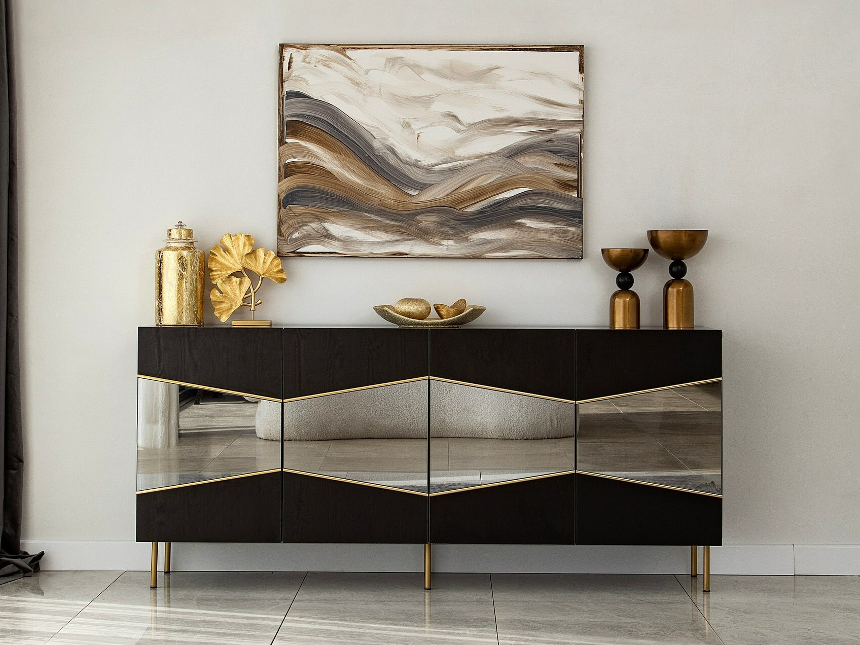 Skapis Kailua 2210 (Melns + Zelta)